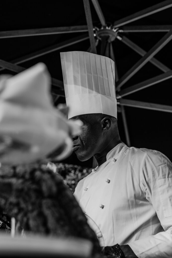 Black chef symbolizing the legacy of African American cooks like James Hemings and Hercules who shaped fine dining in Virginia.
